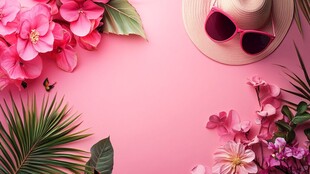 粉色背景下的度假风情配饰