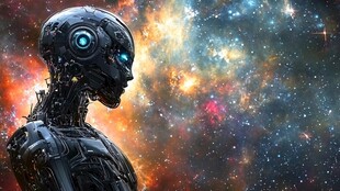 科幻机械人置身浩瀚星空