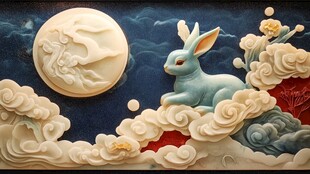 玉兔望月云间祥瑞图景