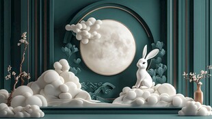 月下雪兔中式梦幻场景