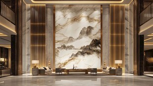 豪华大厅中式山水背景墙