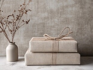 素雅叠放的织物与干花摆件