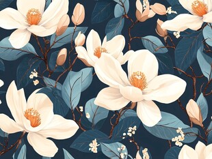 玉兰花叶无缝图案背景