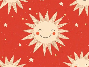 红色背景的笑脸太阳图案