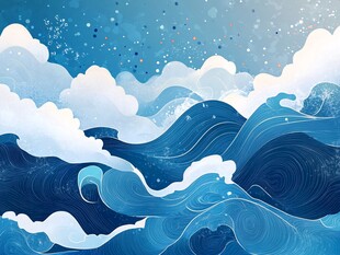 梦幻蓝色云海星空插画