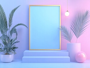 梦幻蓝粉调室内装饰框架