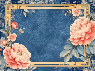 中式牡丹边框复古背景图