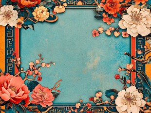中式繁花边框背景图