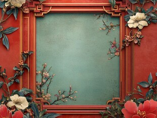 中式古典花卉红框装饰图