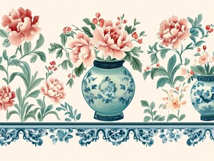 中式花瓶花卉图案装饰画