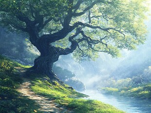 溪边巨树 自然静谧美景