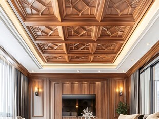 木质雕花客厅天花板设计