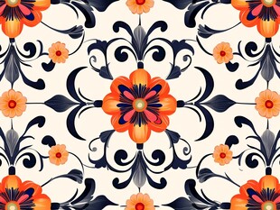 复古花卉几何图案无缝花纹
