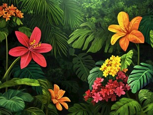 热带雨林中的缤纷花卉