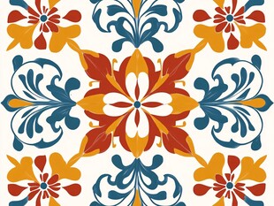 多彩花卉几何图案装饰画