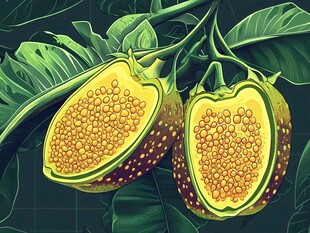 切开的奇特水果插画展示