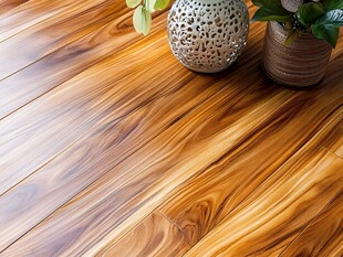 实木地板上的绿植摆件