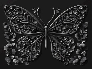 立体剪纸风黑色蝴蝶图案