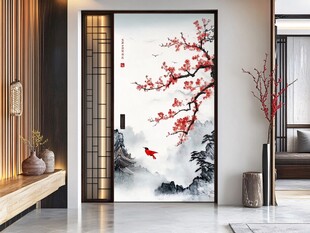 中式玄关红梅山水装饰画