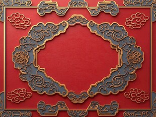 中式红底金边云纹装饰框