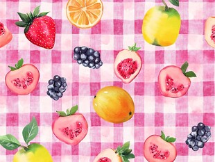 水果方格图案水彩插画