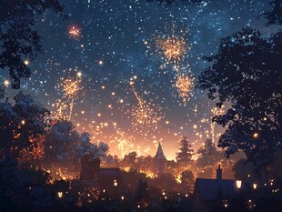 梦幻夜空中的绚烂烟花
