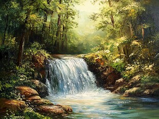 森林中的静谧瀑布景观