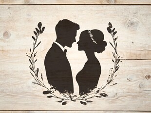 新婚夫妇剪影装饰画