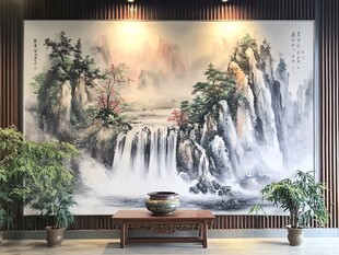 中式山水壁画装饰的雅致空间