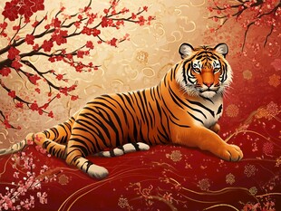 猛虎迎春 红梅相伴贺新岁