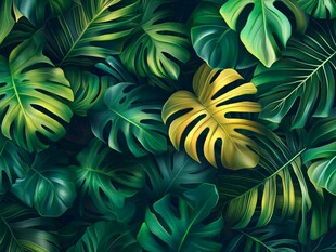 热带绿植图案 亮眼金龟背叶