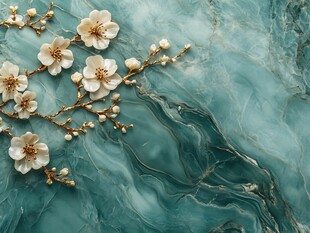 玉梅绽于幽绿纹理之上