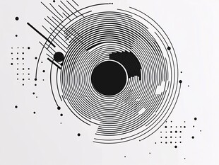 黑白线条构成的抽象圆形图案