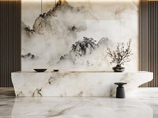 水墨山水风大理石前台设计