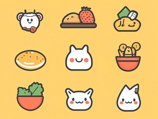 可爱卡通食物与动物图标