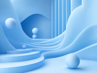 梦幻蓝色几何空间场景