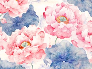 水彩风盛开的粉色荷花图案
