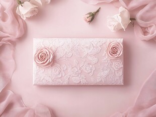 粉色浪漫蕾丝手包与玫瑰