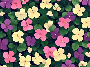 缤纷四瓣花绿叶背景图