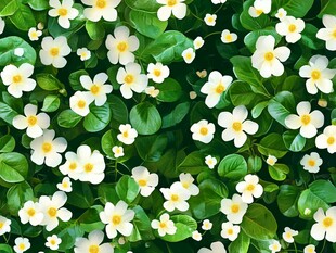 清新小白花绿叶背景图