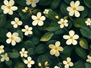 清新白色小花与绿叶景致