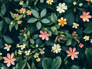 缤纷花卉绿叶背景图案