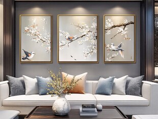 新中式客厅花鸟装饰画组合