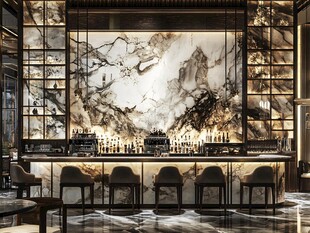 中式奢华风酒吧室内场景