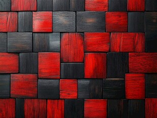 红黑方块拼接木质墙面