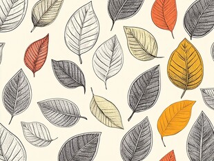 手绘多彩树叶无缝背景图