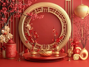 中式新春喜庆装饰摆件