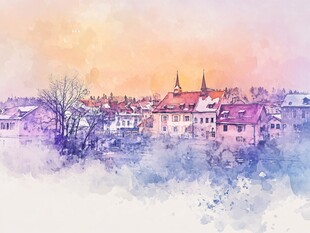 梦幻水彩绘就的欧式小镇