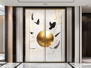 中式金圆花鸟双开装饰门