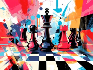 抽象风棋盘上的多彩棋子